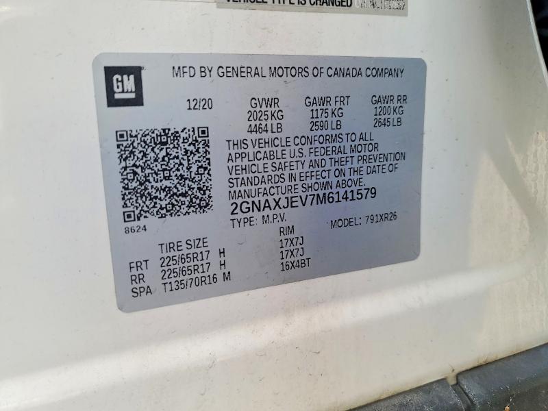 Продаж на аукціоні авто 2021 Chevrolet Equinox Lt, vin: 2GNAXJEV7M6141579, номер лоту: 68948616