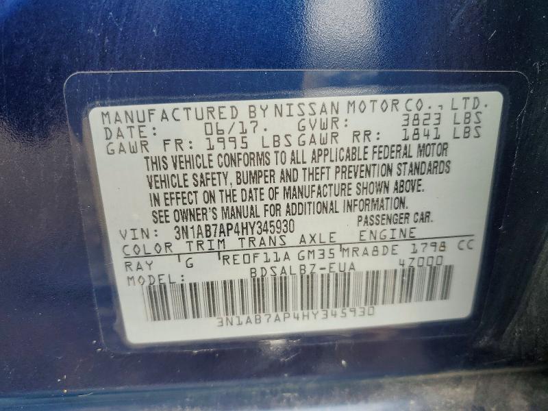 Aukcja sprzedaży 2017 Nissan Sentra, vin: 3N1AB7AP4HY345930, numer aukcji: 69494606