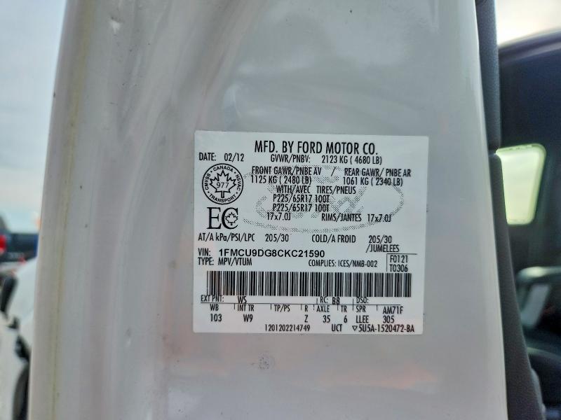 Продаж на аукціоні авто 2012 Ford Escape, vin: 1FMCU9DG8CKC21590, номер лоту: 68067046