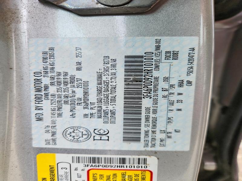 2017 Ford Fusion მანქანა იყიდება აუქციონზე, vin: 3FA6P0D92HR101010, აუქციონის ნომერი: 70744176