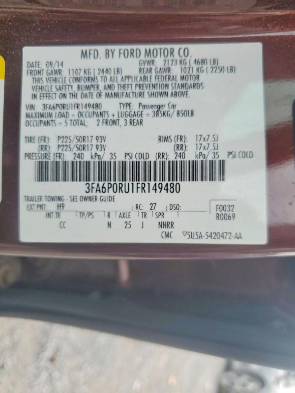 Aukcja sprzedaży 2015 Ford Fusion, vin: 3FA6P0RU1FR149480, numer aukcji: 68004536