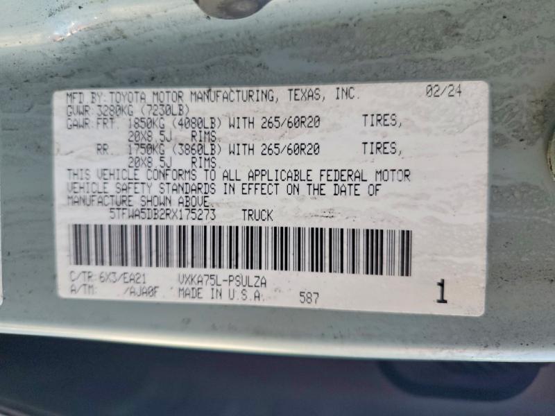 Продаж на аукціоні авто 2024 Toyota Tundra, vin: 5TFWA5DB2RX175273, номер лоту: 67751976