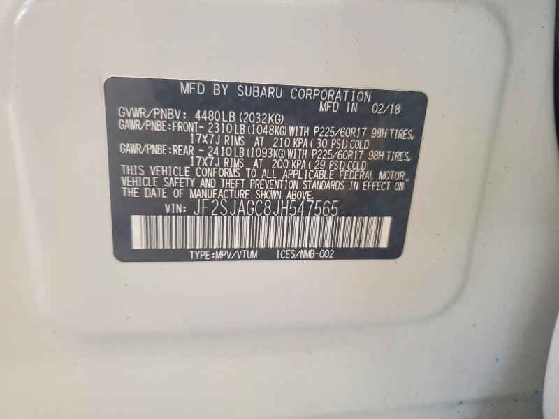 Aukcja sprzedaży 2018 Subaru Forester, vin: JF2SJAGC8JH547565, numer aukcji: 68161576