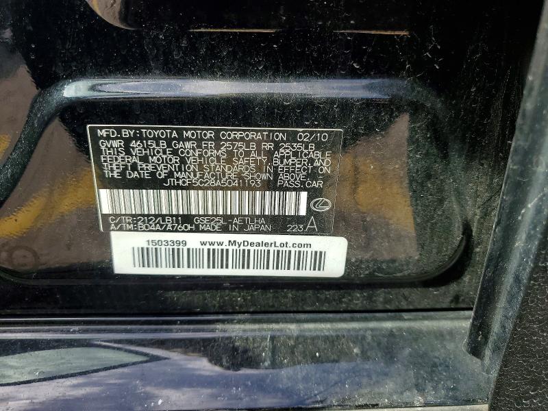 Aukcja sprzedaży 2010 Lexus Is, vin: JTHCF5C28A5041193, numer aukcji: 68249226