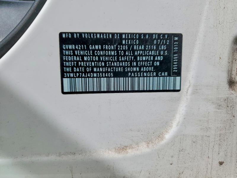 2013 Volkswagen Jetta მანქანა იყიდება აუქციონზე, vin: 3VWLP7AJ4DM358405, აუქციონის ნომერი: 67868146