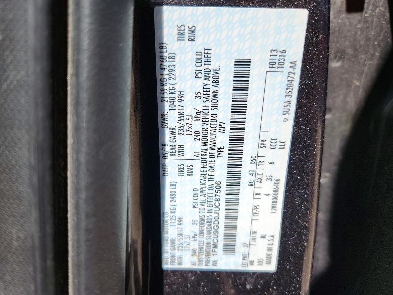 Auction sale of the 2018 Ford Escape, vin: 1FMCU9GD0JUC87506, lot number: 68171026