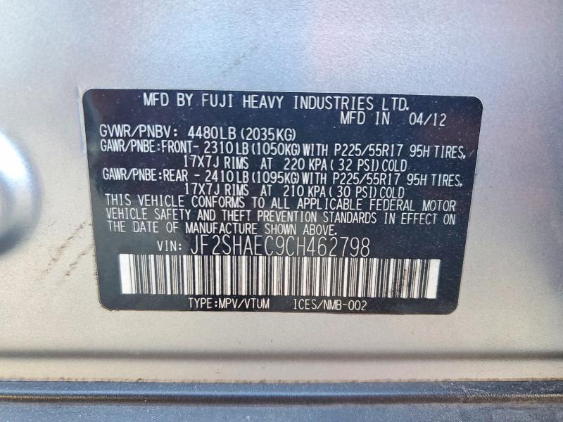 Продаж на аукціоні авто 2012 Subaru Forester, vin: JF2SHAEC9CH462798, номер лоту: 67896536