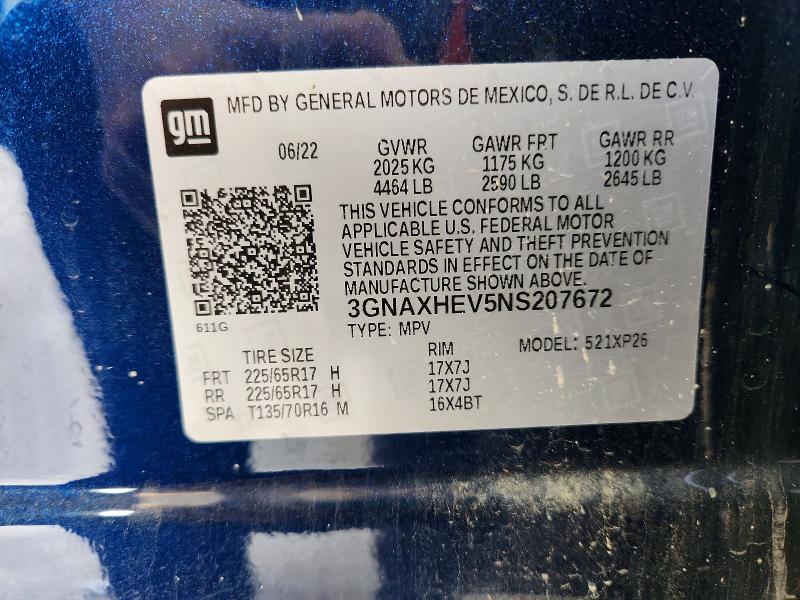 2022 Chevrolet Equinox მანქანა იყიდება აუქციონზე, vin: 3GNAXHEV5NS207672, აუქციონის ნომერი: 67319246