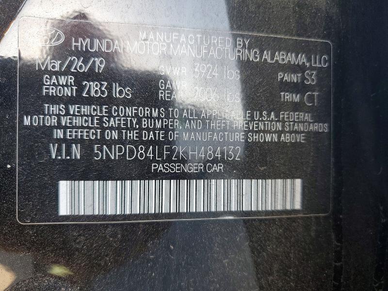 Auction sale of the 2019 Hyundai Elantra, vin: 5NPD84LF2KH484132, lot number: 68650906