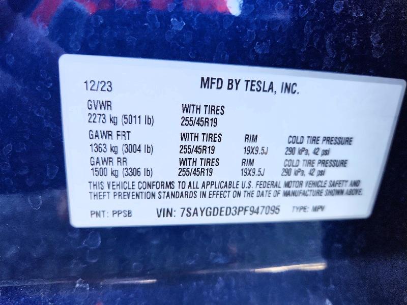2023 Tesla Model Y მანქანა იყიდება აუქციონზე, vin: 7SAYGDED3PF947095, აუქციონის ნომერი: 70864576