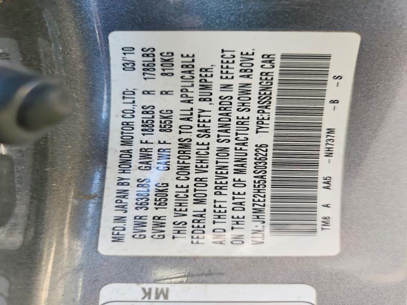 68824746 :رقم المزاد ، JHMZE2H55AS036226 vin ، 2010 Honda Insight مزاد بيع