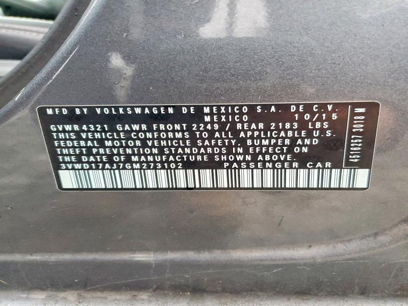 70557556 :رقم المزاد ، 3VWD17AJ7GM273102 vin ، 2016 Volkswagen Jetta مزاد بيع
