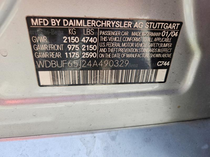 Aukcja sprzedaży 2004 Mercedes-benz E, vin: WDBUF65J24A490329, numer aukcji: 68099386
