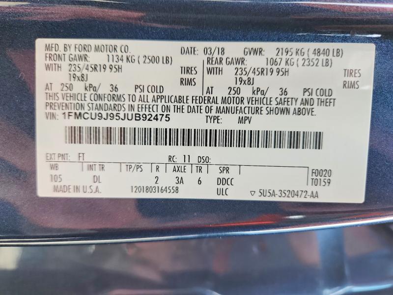 Продажа на аукционе авто 2018 Ford Escape, vin: 1FMCU9J95JUB92475, номер лота: 68548586