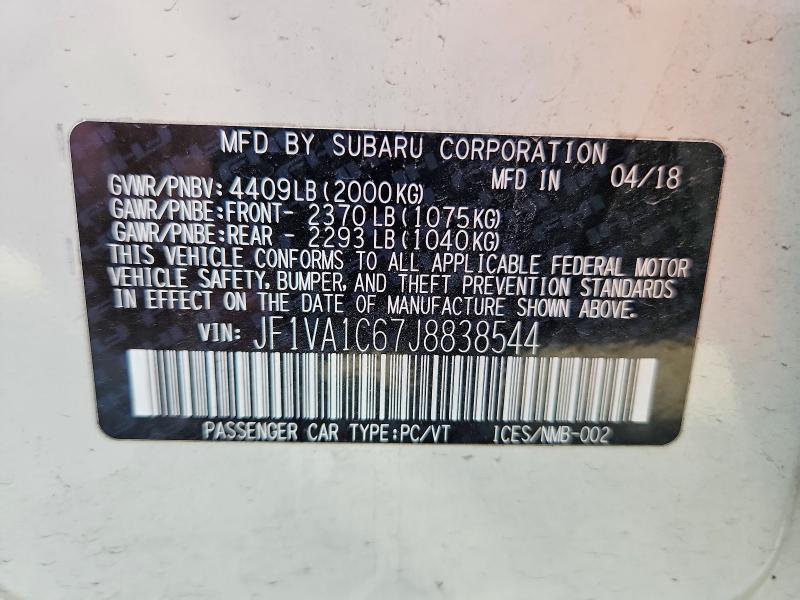 69050516 :رقم المزاد ، JF1VA1C67J8838544 vin ، 2018 Subaru Wrx مزاد بيع
