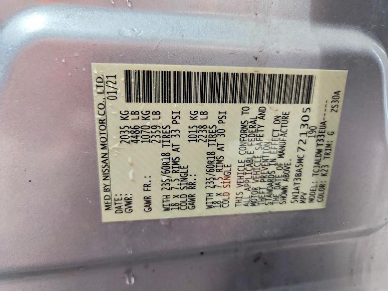 70280456 :رقم المزاد ، 5N1AT3BA5MC721305 vin ، 2021 Nissan Rogue مزاد بيع