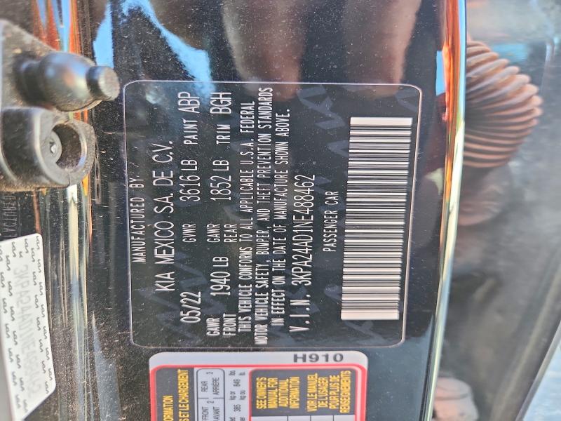 68962026 :رقم المزاد ، 3KPA24AD1NE488462 vin ، 2022 Kia Rio مزاد بيع