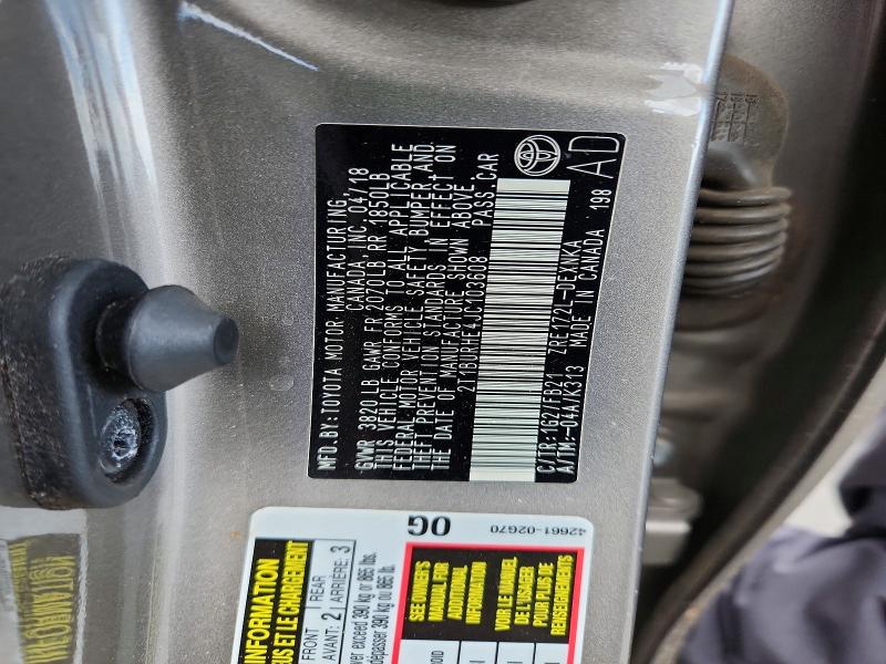 2018 Toyota Corolla მანქანა იყიდება აუქციონზე, vin: 2T1BURHE4JC103608, აუქციონის ნომერი: 70082346