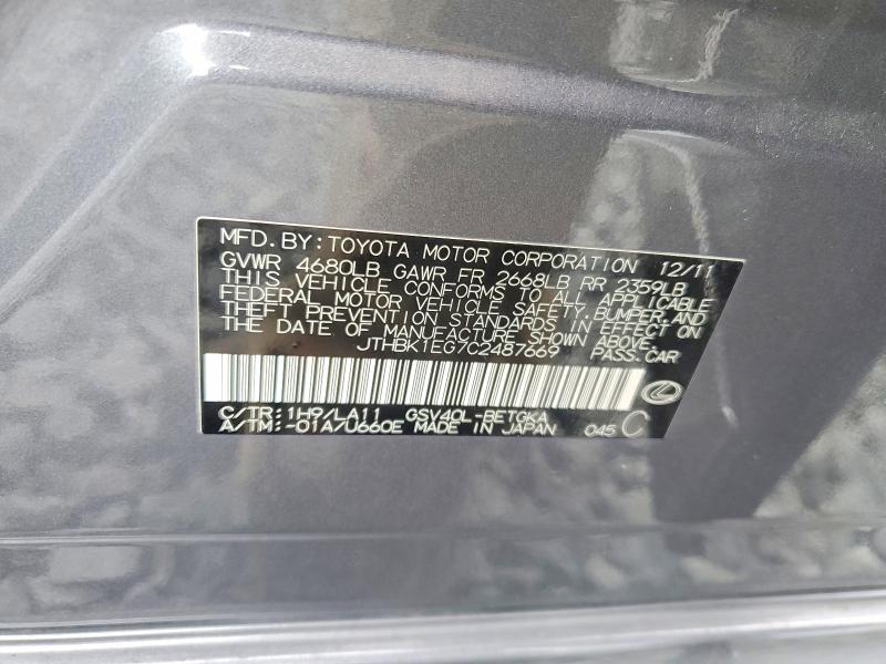Продаж на аукціоні авто 2012 Lexus Es, vin: JTHBK1EG7C2487669, номер лоту: 69113576