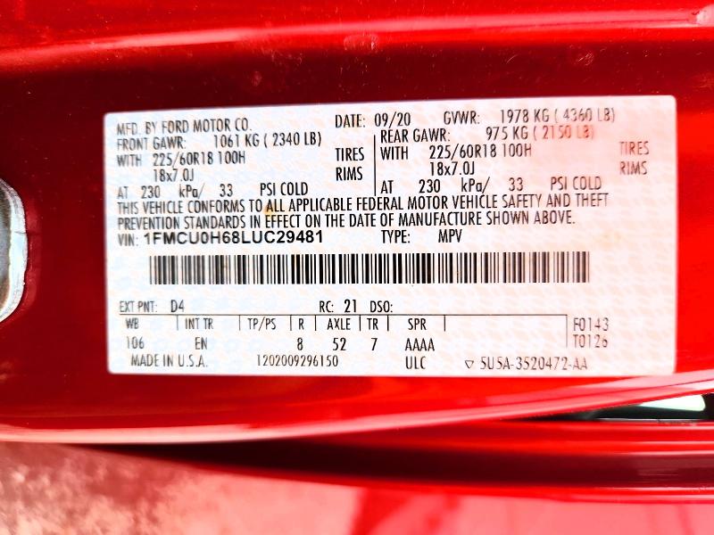 67909056 :رقم المزاد ، 1FMCU0H68LUC29481 vin ، 2020 Ford Escape مزاد بيع