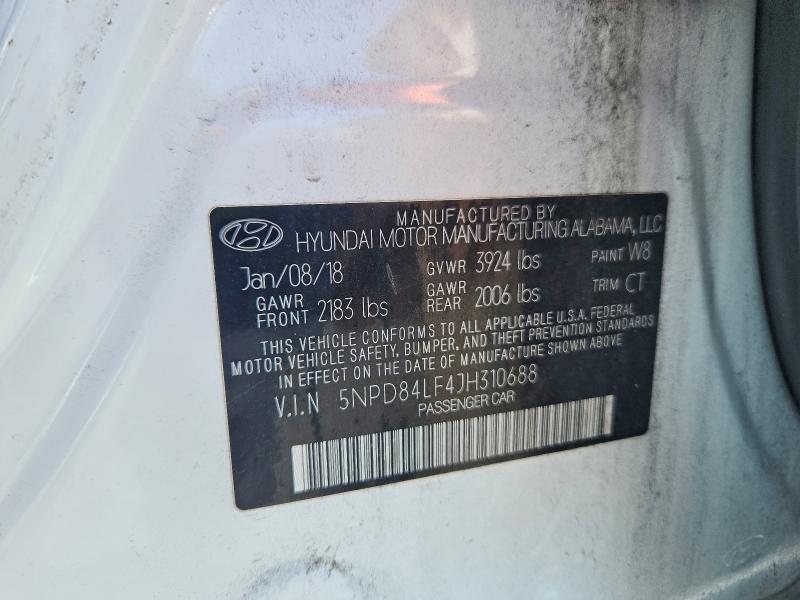 2018 Hyundai Elantra მანქანა იყიდება აუქციონზე, vin: 5NPD84LF4JH310688, აუქციონის ნომერი: 68413766