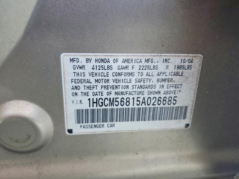 Продажа на аукционе авто 2005 Honda Accord, vin: 1HGCM56815A026685, номер лота: 68611616