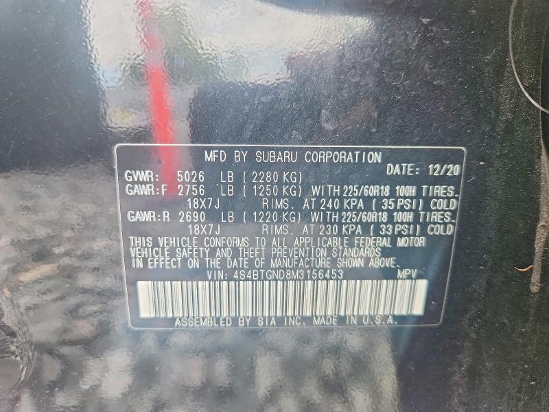 Aukcja sprzedaży 2021 Subaru Outback, vin: 4S4BTGND8M3156453, numer aukcji: 67856616