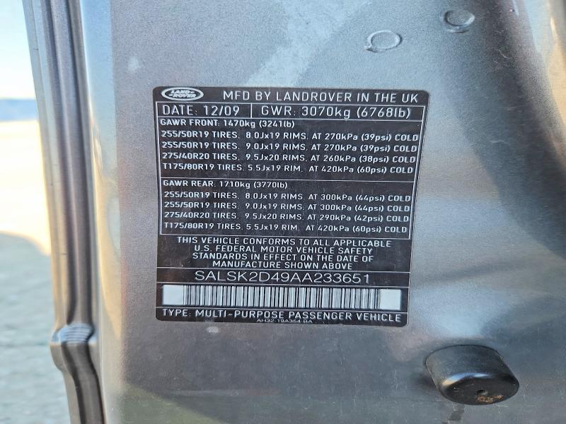 Продаж на аукціоні авто 2010 Land Rover Range Rover Sport, vin: SALSK2D49AA233651, номер лоту: 67603616