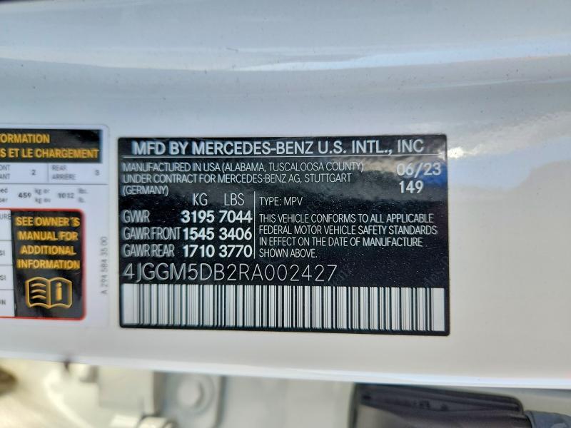 Aukcja sprzedaży 2024 Mercedes-benz Eqe Suv, vin: 4JGGM5DB2RA002427, numer aukcji: 67113586