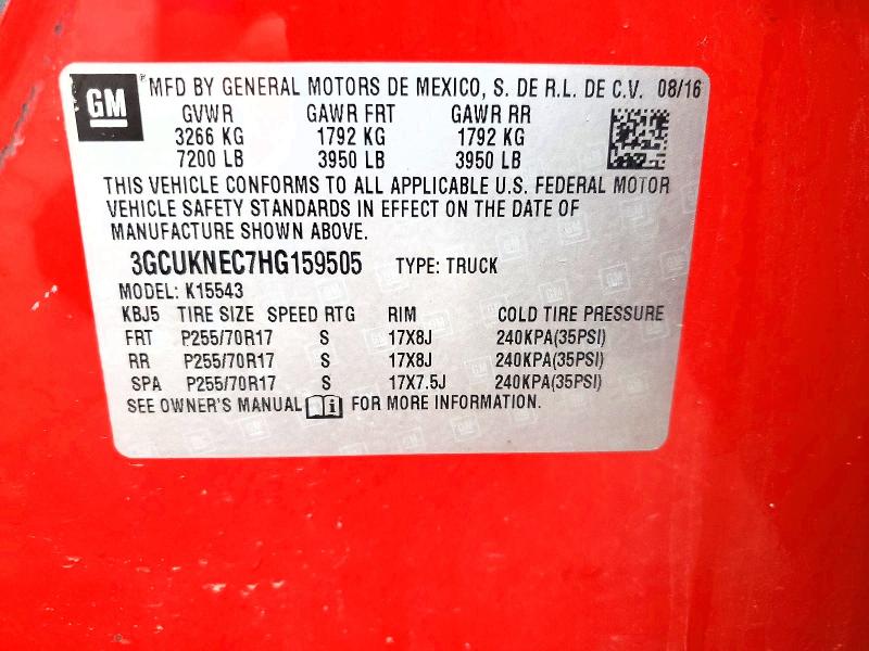 68417256 :رقم المزاد ، 3GCUKNEC7HG159505 vin ، 2017 Chevrolet Silverado مزاد بيع