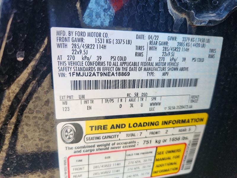 Auction sale of the 2022 Ford Expedition, vin: 1FMJU2AT9NEA18869, lot number: 68585406
