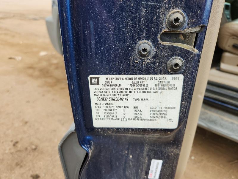 70482566 :رقم المزاد ، 3GNEK13T62G346149 vin ، 2002 Chevrolet Avalanche مزاد بيع