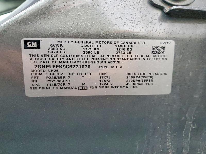 Aukcja sprzedaży 2012 Chevrolet Equinox, vin: 2GNFLEEK9C6271070, numer aukcji: 70236396