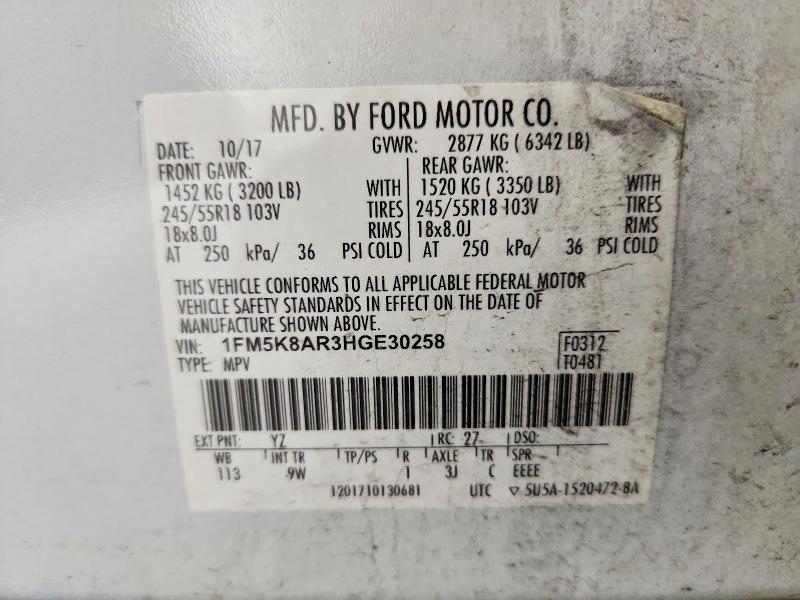 Aukcja sprzedaży 2017 Ford Explorer, vin: 1FM5K8AR3HGE30258, numer aukcji: 68195026