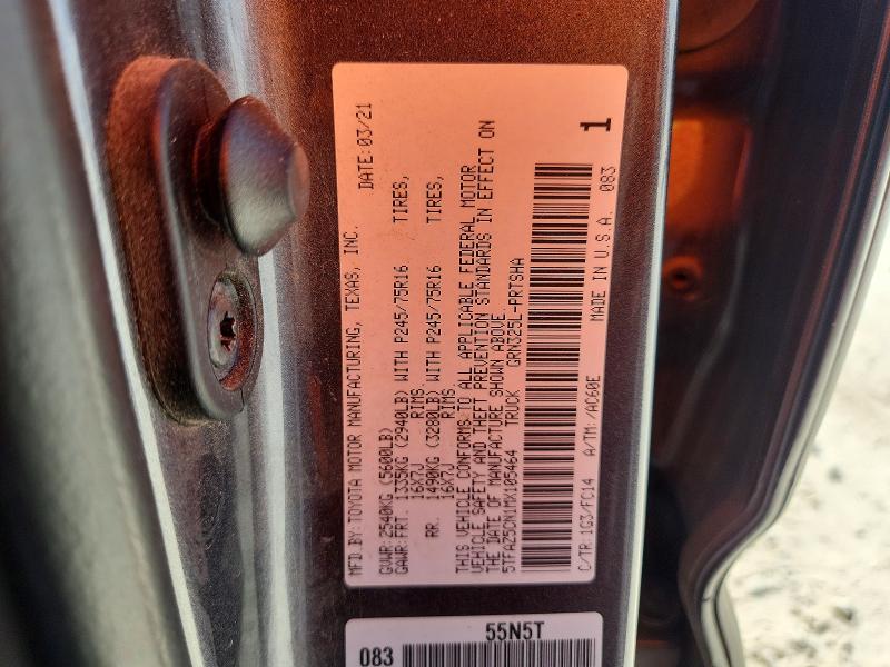 66635076 :رقم المزاد ، 5TFAZ5CN1MX105464 vin ، 2021 Toyota Tacoma مزاد بيع