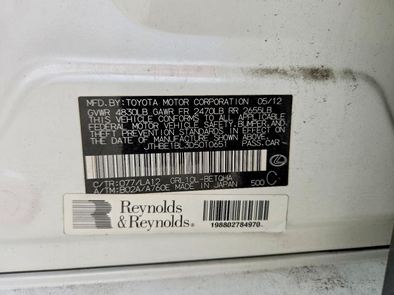 Aukcja sprzedaży 2013 Lexus Gs, vin: JTHBE1BL3D5010651, numer aukcji: 69391056