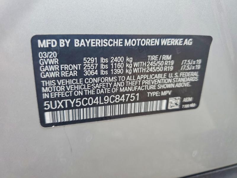 67240946 :رقم المزاد ، 5UXTY5C04L9C84751 vin ، 2020 Bmw X3 مزاد بيع
