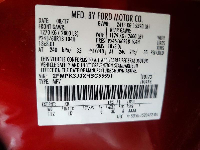 Aukcja sprzedaży 2017 Ford Edge, vin: 2FMPK3J9XHBC55591, numer aukcji: 70366376