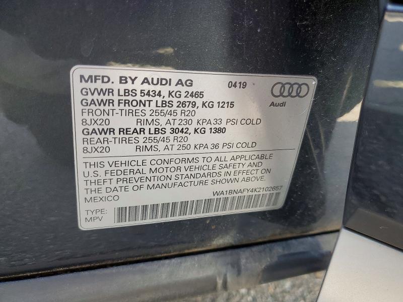 2019 Audi Q5 მანქანა იყიდება აუქციონზე, vin: WA1BNAFY4K2102657, აუქციონის ნომერი: 68041106