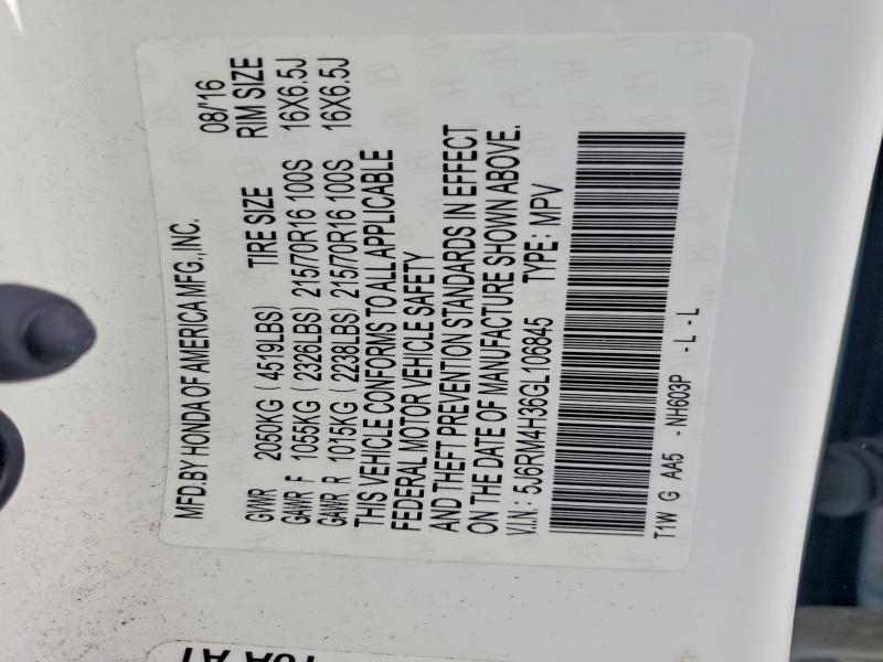 Aukcja sprzedaży 2016 Honda Cr-v, vin: 5J6RM4H36GL106845, numer aukcji: 67726656