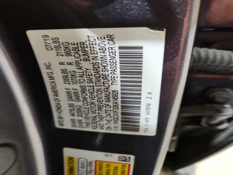 Aukcja sprzedaży 2019 Honda Accord, vin: 1HGCV1F33KA145926, numer aukcji: 69365446