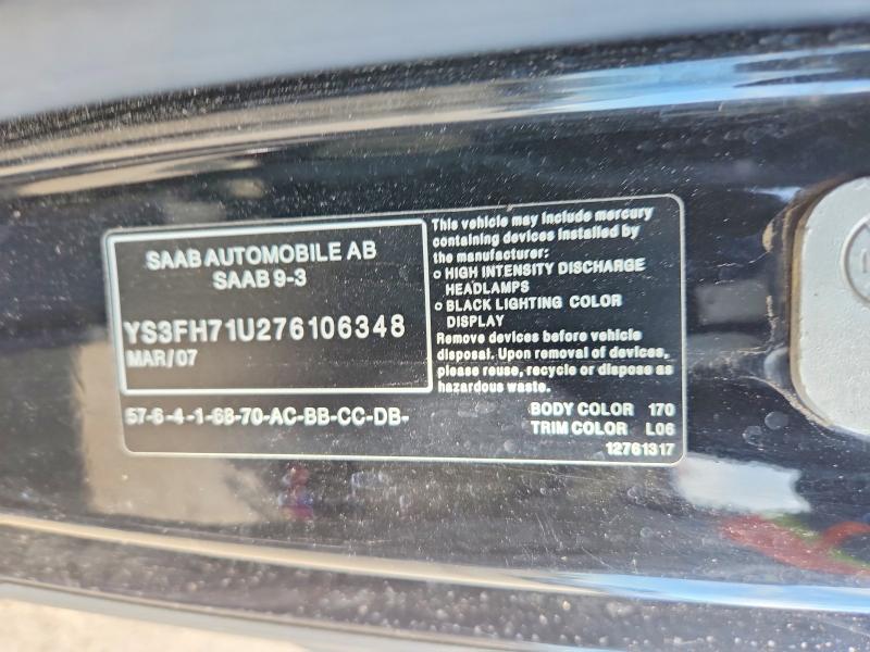 Продажа на аукционе авто 2007 Saab 9-3 Aero 2d Converti, vin: YS3FH71U276106348, номер лота: 67992176