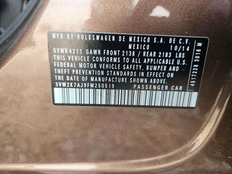 65966216 :رقم المزاد ، 3VW2K7AJ9FM250519         vin ، 2015 Volkswagen Jetta مزاد بيع