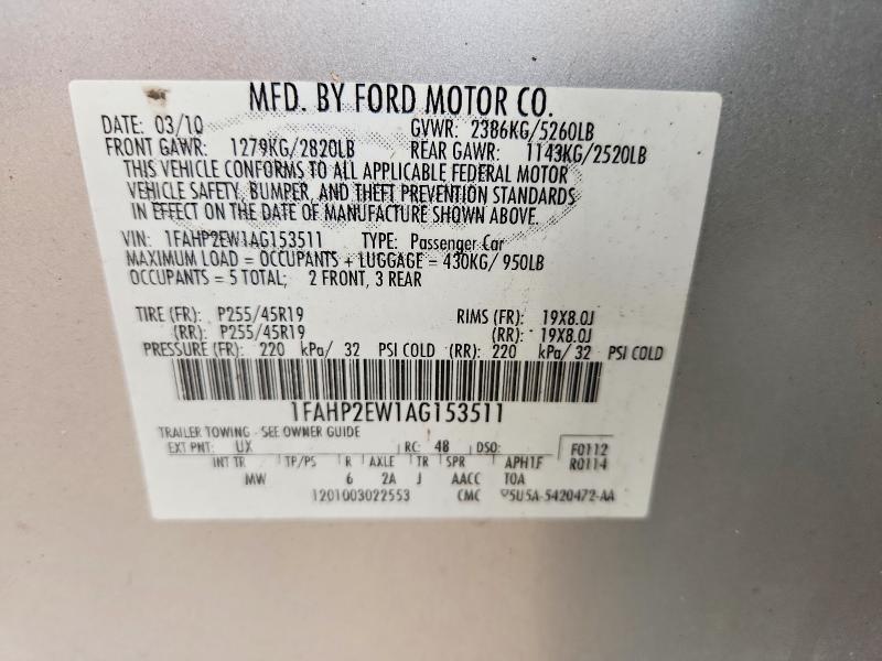 Продажа на аукционе авто 2010 Ford Taurus, vin: 1FAHP2EW1AG153511, номер лота: 68764436