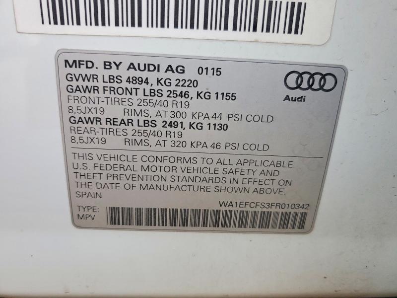 Продажа на аукционе авто 2015 Audi Q3, vin: WA1EFCFS3FR010342, номер лота: 70462436
