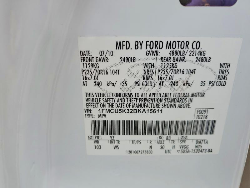 Aukcja sprzedaży 2011 Ford Escape, vin: 1FMCU5K32BKA15611, numer aukcji: 66999816