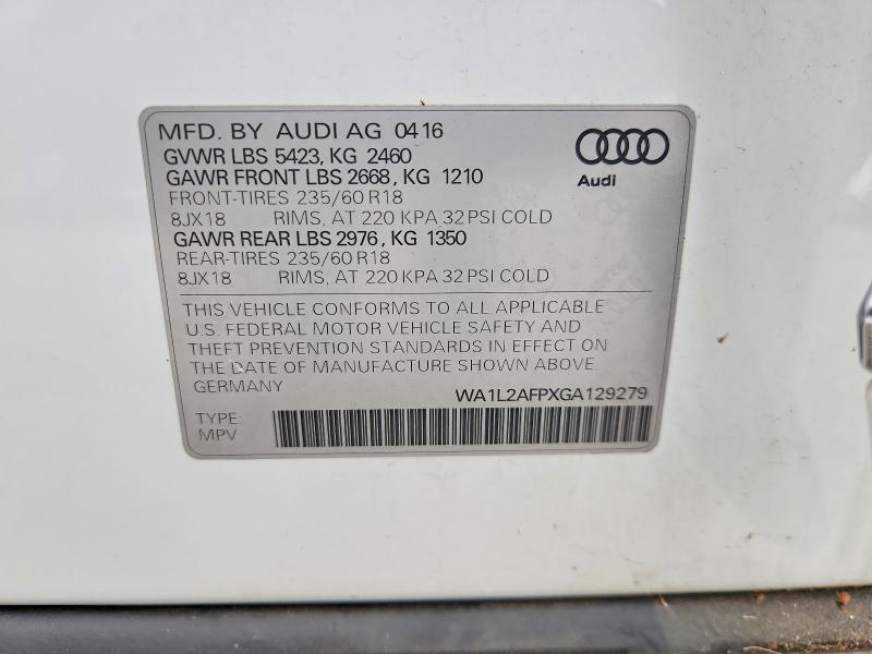 Продаж на аукціоні авто 2016 Audi Q5, vin: WA1L2AFPXGA129279, номер лоту: 67368556