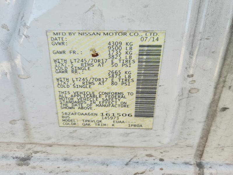 68647026 :رقم المزاد ، 5BZAF0AA6EN161506 vin ، 2014 Nissan Nv مزاد بيع