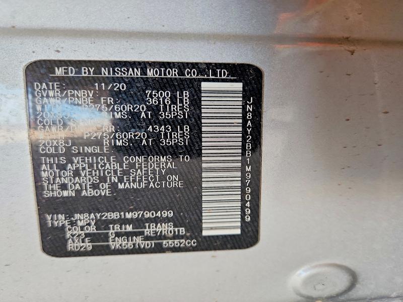 Продажа на аукционе авто 2021 Nissan Armada, vin: JN8AY2BB1M9790499, номер лота: 68788116