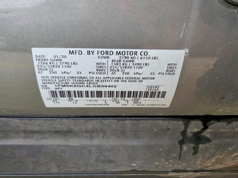 68603206 :رقم المزاد ، 1FM5K8GC4LGB59402 vin ، 2020 Ford Explorer مزاد بيع